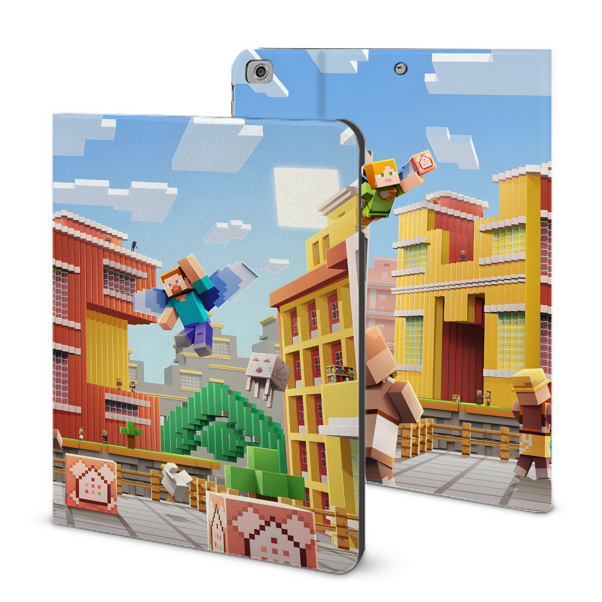 （画像用） マインクラフト ブロックの世界 Minecraft MC Block world IPad ケース ブック型 PUレザー TPU 耐衝撃 軽量 薄型 ペン収納なし 全面保護 IPad 各モデル対応